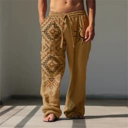 3D printed vintage pattern print, fashionable high-quality comfortable men's wide-leg pants, trendy printed men's pants