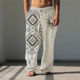 3D printed vintage pattern print, fashionable high-quality comfortable men's wide-leg pants, trendy printed men's pants