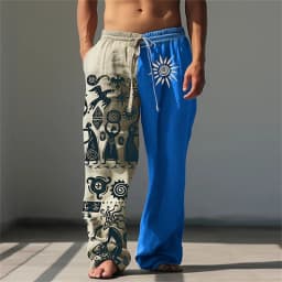 3D printed vintage pattern print, fashionable high-quality comfortable men's wide-leg pants, trendy printed men's pants