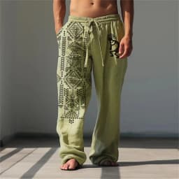 3D printed vintage pattern print, fashionable high-quality comfortable men's wide-leg pants, trendy printed men's pants