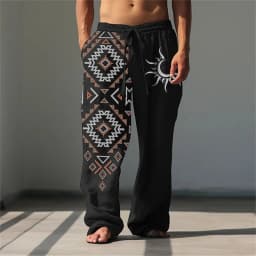 3D printed vintage pattern print, fashionable high-quality comfortable men's wide-leg pants, trendy printed men's pants