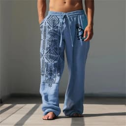 3D printed vintage pattern print, fashionable high-quality comfortable men's wide-leg pants, trendy printed men's pants