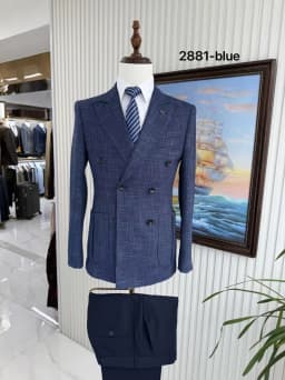 Plaid Double Breasted Suit For Men Slim Fit 2 Piece Business Casual Blazer Pants Set Vintage British Style Formal Wedding Tuxedo