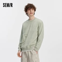 Semir Men Sweatshirt Suede Feel Print Crew Neck Knit Pullover Slight Loose Casual Style Autumn Top Daily Wear 2026