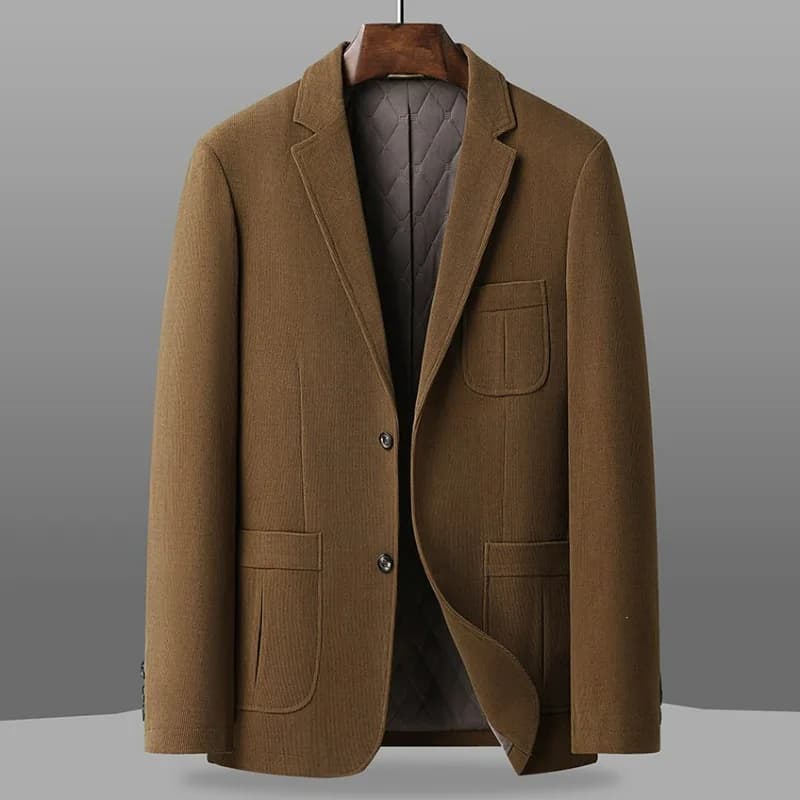 KIDWHXR 2026 Autumn Winter Men Suit Jacket Thicken Warm Long Sleeve Man Blazer Simple Solid Business Casual Male Outerwear