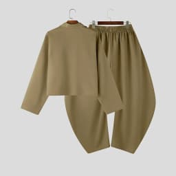 INCERUN Men Sets Solid Color Lapel Long Sleeve Shirt & Pants Two Pieces Sets Streetwear Loose 2026 Fashion Men's Casual Suits
