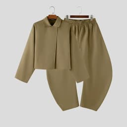 INCERUN Men Sets Solid Color Lapel Long Sleeve Shirt & Pants Two Pieces Sets Streetwear Loose 2026 Fashion Men's Casual Suits