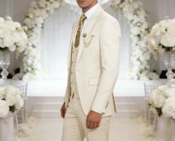 Men's 3-Piece Suit Set Classic One Gold Button Slim Fit Blazer Vest Pants Formal Business Wedding Wear