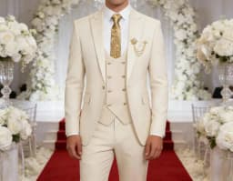Men's 3-Piece Suit Set Classic One Gold Button Slim Fit Blazer Vest Pants Formal Business Wedding Wear