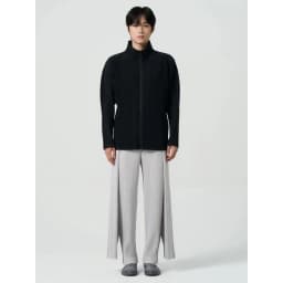 Miyake Pleated Men's Zip Up Jacket Plisse Cardigan Two Way Zipper Oversized Loose Fit Japanese Streetwear Casual Outerwear