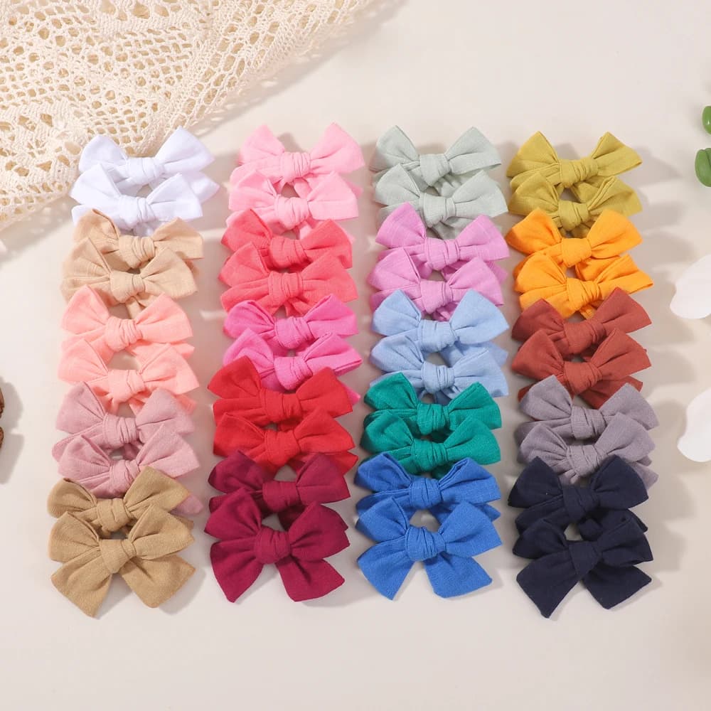 20Pcs Random Color Cloth Bowknot Hairgripes Cheer Bows Solid Color Girls Hair Bangs Hair Clip Casual Children's Hair Accessories