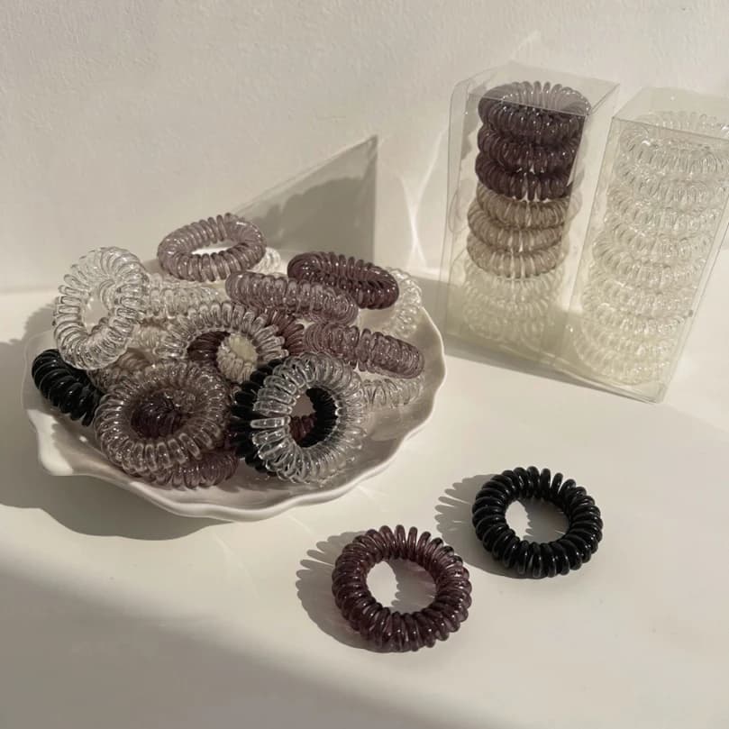 9 Pcs/Box Telephone Wire Elastic Hair Bands Transparent Rubber Bands Spiral Hair Ties Accessories for Women Girls Kids