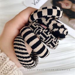 5Pcs Korean High-Elasticity Seamless Hair Ties,Black and White Checkered Traceless Hair Ring,Simple and Durable Thick Hair Bands