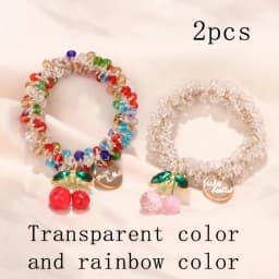 1/2pcs Colorful Crystal Cherry Hair Rope Sweet Rhinestone Hair Ring High Elastic Headband Bracelet Dual Use Tendon Headwear