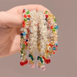 1/2pcs Colorful Crystal Cherry Hair Rope Sweet Rhinestone Hair Ring High Elastic Headband Bracelet Dual Use Tendon Headwear