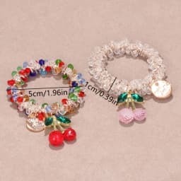 1/2pcs Colorful Crystal Cherry Hair Rope Sweet Rhinestone Hair Ring High Elastic Headband Bracelet Dual Use Tendon Headwear