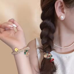 1/2pcs Colorful Crystal Cherry Hair Rope Sweet Rhinestone Hair Ring High Elastic Headband Bracelet Dual Use Tendon Headwear