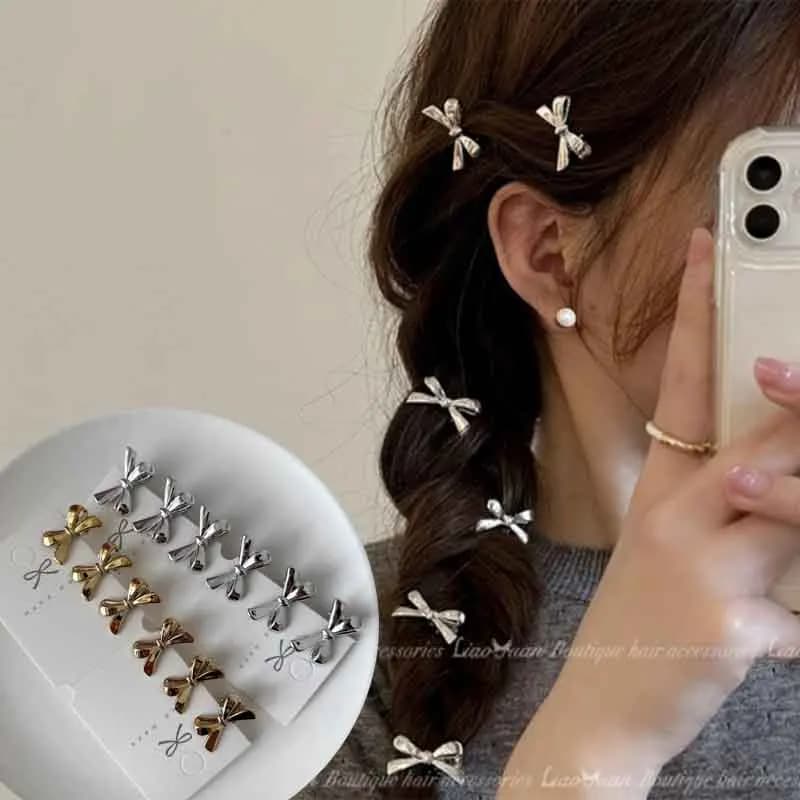 6Pcs/set of Women's New Golden Bow Mini Hairpins, Sweet and Cool Girl Bangs Hairpins and Hair Accessories