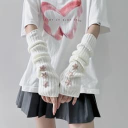 1 pair of ladies' fingerless gloves with star decoration white/black/pink machine washable fashionable accessory gloves