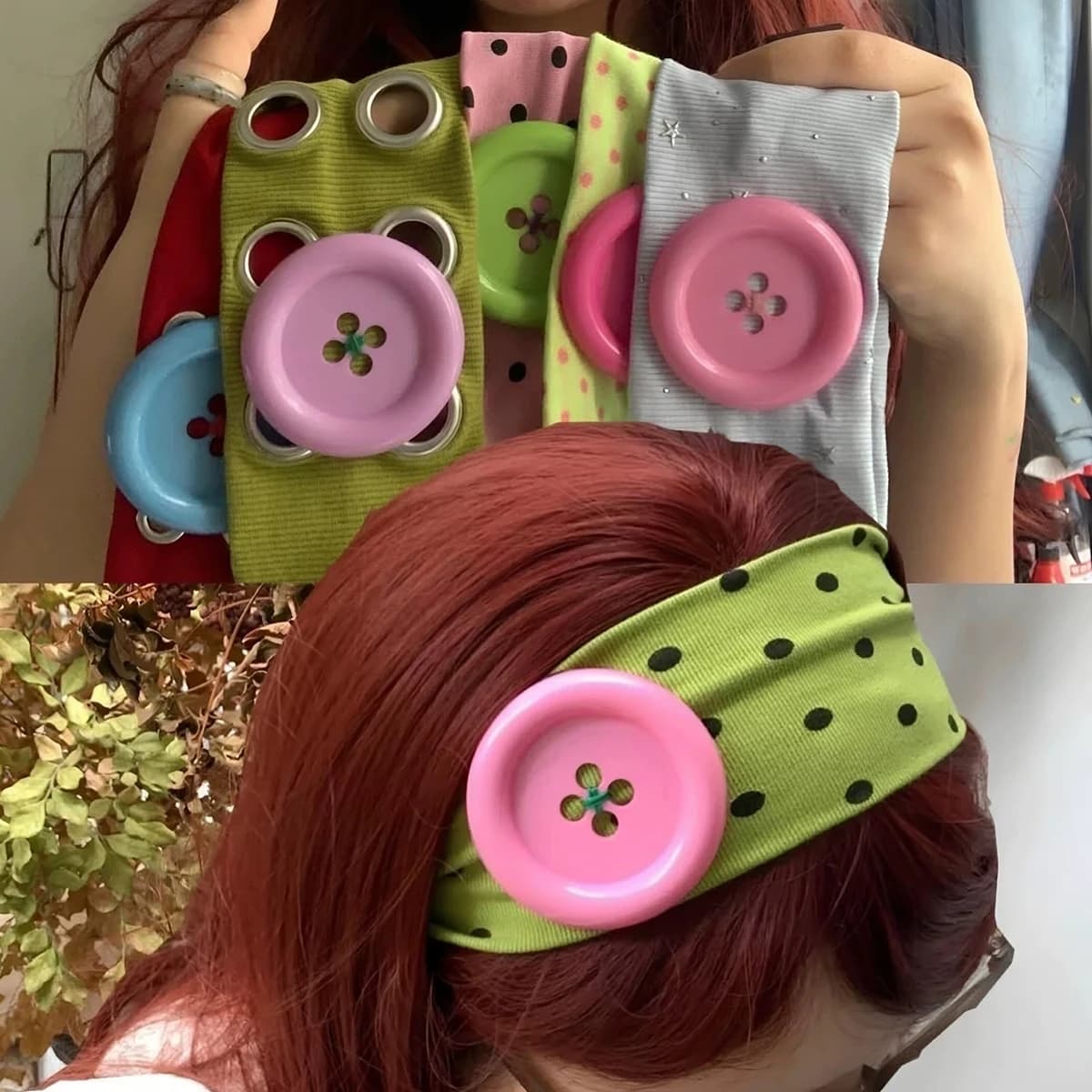 Summer Colorful Large Button Wave Point Hairband Korean Ins Y2K Retro Elastic Hairband Blogger Same Style Trendy Cool Hairband