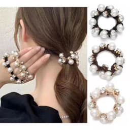 3Pcs Paux Pearl Brimmed Hair Tie Glitter Rhinestone Decor Hair Rope Retro Style Scrunchies for Women