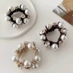 3Pcs Paux Pearl Brimmed Hair Tie Glitter Rhinestone Decor Hair Rope Retro Style Scrunchies for Women