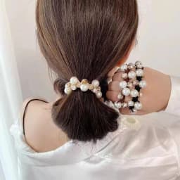 3Pcs Paux Pearl Brimmed Hair Tie Glitter Rhinestone Decor Hair Rope Retro Style Scrunchies for Women