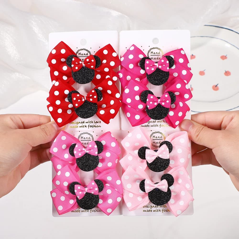 2Pcs/lot 3.9in Big Bows Hair Bangs Clip for Little Girls cartoon Party Headdress Sweet Polka Dot Bow Hair Clip Set