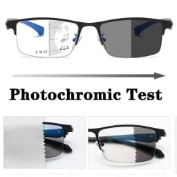 Men Photochromic Progressive MultiFocal Reading Glasses Anti-Blue Light Metal Frame Square Women Hyperopia Presbyopia Glasses