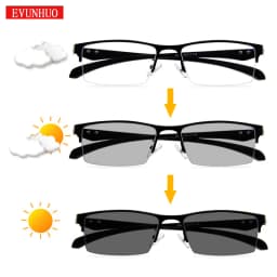 Men Photochromic Progressive MultiFocal Reading Glasses Anti-Blue Light Metal Frame Square Women Hyperopia Presbyopia Glasses