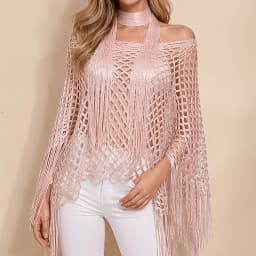 2pcs Women's Fashionable Hollow-Out Sun Protection Shawl and Scarf Set,Tassel Pullover Beachwear, Parties,Vacations Holida