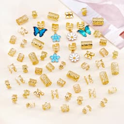 56pcs Vibrant Garden Hair Rings with Blue & Green Butterflies, White Daisies and Blue Camellias and Elegant Adjustable Cuffs