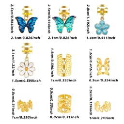 56pcs Vibrant Garden Hair Rings with Blue & Green Butterflies, White Daisies and Blue Camellias and Elegant Adjustable Cuffs