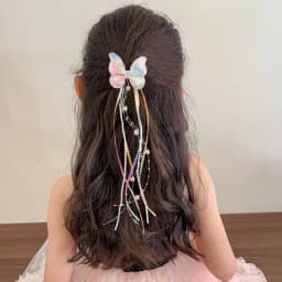 2Pc Cute Gradient Butterfly Hair Clips for Girls Shiny Long Tassel Ribbon Bows Hair Accessories Sweet Princess Style Barrettes f