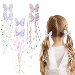 2Pc Cute Gradient Butterfly Hair Clips for Girls Shiny Long Tassel Ribbon Bows Hair Accessories Sweet Princess Style Barrettes f