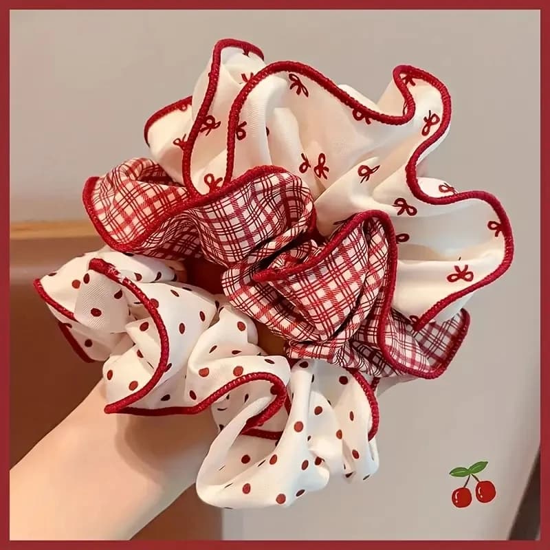 2/3pcs High End Red Cute Dot Plaid Scrunchies for Women Girls Soft Elastic Hair Ties Gentle Hair Bands Fashion Hair Accessories