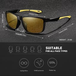 Square Yellow Night Vision Anti-Glare Goggles for Men Women Driving Fishing Beach Sunglasses UV Protection Polycarbonate Glasses