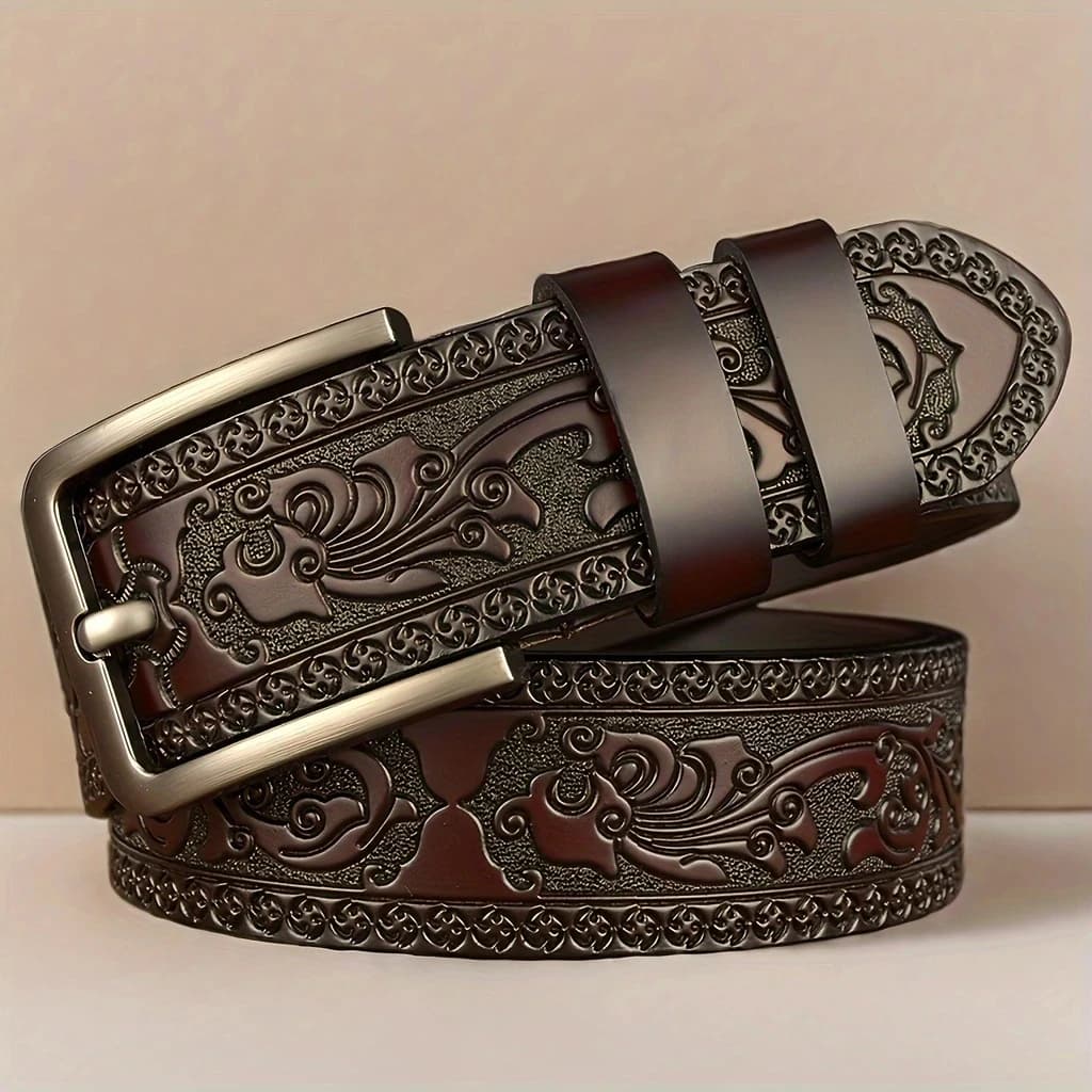 New Genuine Leather Men's Retro Western Style Fashionable Alloy Buckle Belt Men's High-End Luxury Brand Jeans Belt Women
