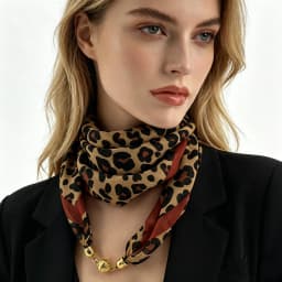 Leopard Print Magnetic Buckle Scarf, 60cm Square Thin Chiffon Neck Scarf, Quick & Easy Wear Fastening Neck Wrap,Decorative Scarf