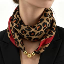 Leopard Print Magnetic Buckle Scarf, 60cm Square Thin Chiffon Neck Scarf, Quick & Easy Wear Fastening Neck Wrap,Decorative Scarf