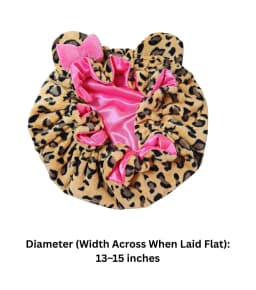 Leopard Print Teddy Plush Hair Bonnet with Big Bow, Satin Lined Soft Fluffy Night Sleep Cap, Adjustable Bear Ear Hair Wrap for W