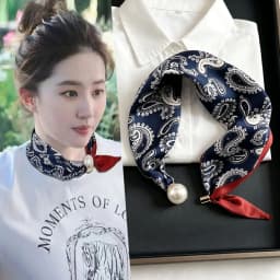 Elegant Chic Pearl Stripe Scarfs Women Fashion Convenient Magnetic Buckle Scarf Pearl Tail Artistic Accessory Neck Wrap Scarves