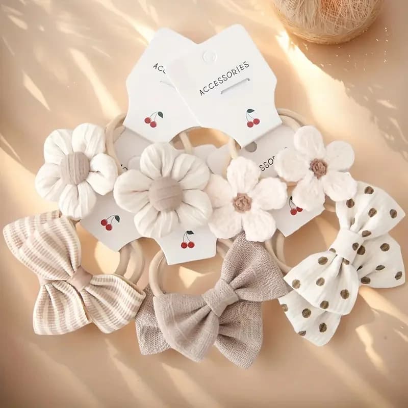 10Pcs Headbands with Colorful Flowers & Bows Soft Polyester Hairbands Perfect for Casual Wear Playful Design Hair Accessories