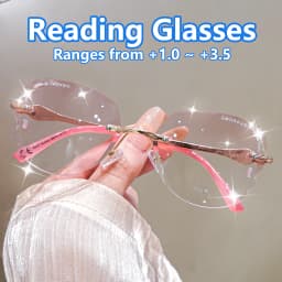 Rimless Reading Glasses Rhinestone Sparkling Eyewear Fashionable Elegant Eyeglasses Metal Frame with PC Lens Irregular Glasses
