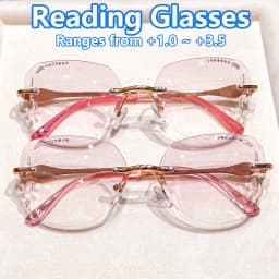 Rimless Reading Glasses Rhinestone Sparkling Eyewear Fashionable Elegant Eyeglasses Metal Frame with PC Lens Irregular Glasses