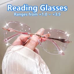 Rimless Reading Glasses Rhinestone Sparkling Eyewear Fashionable Elegant Eyeglasses Metal Frame with PC Lens Irregular Glasses