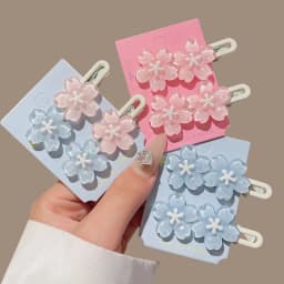 2Pcs Anime Card Captor Sakura Cute Pink Creamy Flower Bb Hairpin Side Hair Clip Girl Headwear Sweet Hairpins Ornament Gift