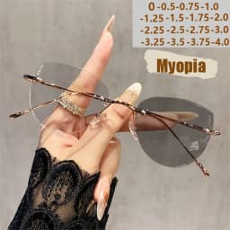 Ultralight Women's Frameless Glasses Frame Color Change Myopia Glasses Fashion Cat Glasses Frame Glasses 9923
