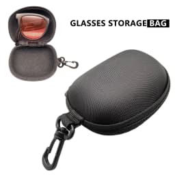 Foldable Glasses Case Black Zipper Hard Eyeglass Storage Box with Hook for Sunglasses Travel Protection for Men Women