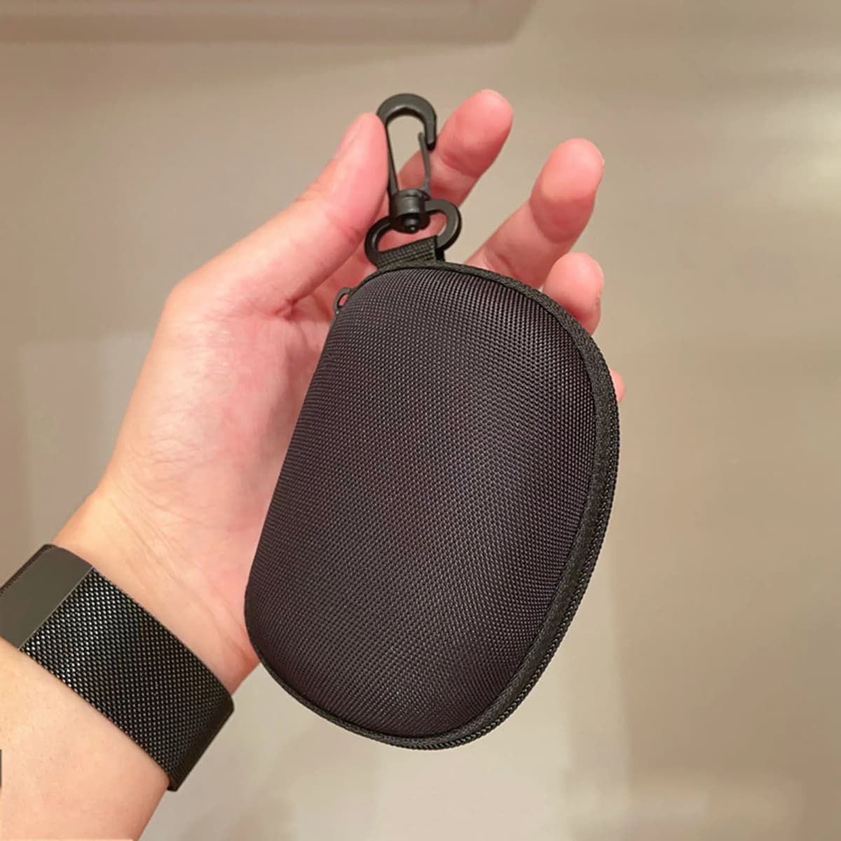 Foldable Glasses Case Black Zipper Hard Eyeglass Storage Box with Hook for Sunglasses Travel Protection for Men Women